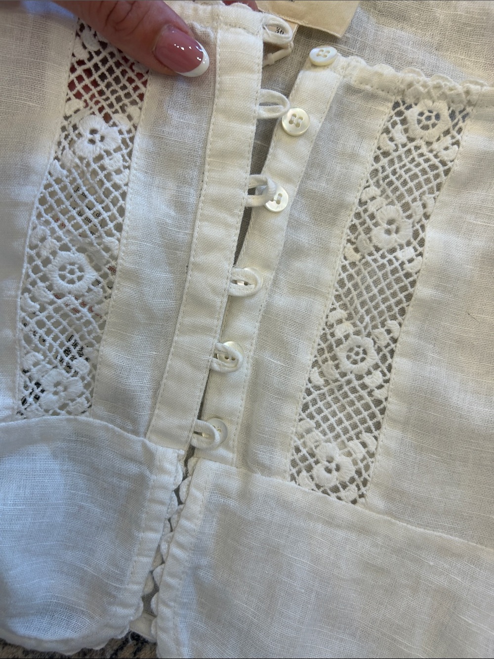 Sézane White Linen Lace-Trim Tank Top - Picture 7 of 8